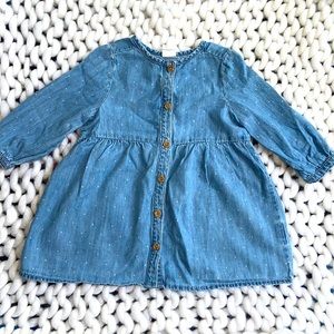 6-9 month H&M denim with white polkadots dress